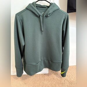 Nike Women's Dark Green Hoodie with Yellow Accent